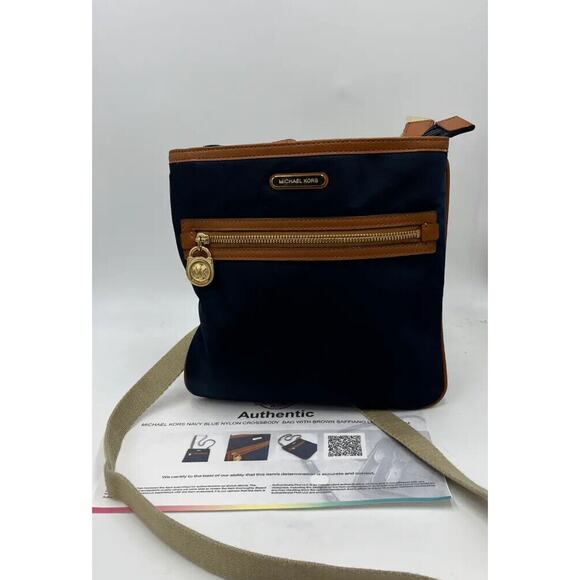 Michael Kors Authenticated Kempton Navy Nylon Leather Crossbody Shoulder Bag - Picture 14 of 16